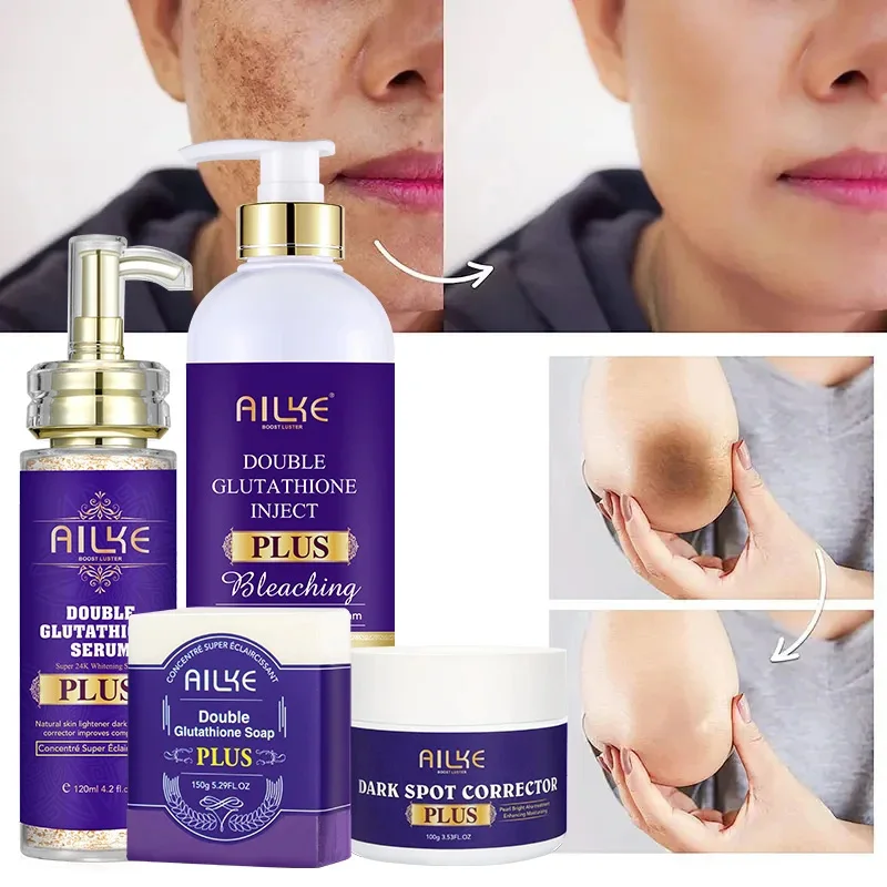AILKE Glutatión PLUS Set para el cuidado de la piel, loción aclaradora avanzada, hidrata, suaviza la piel, alcance de brillo de la piel para hombres y mujeres