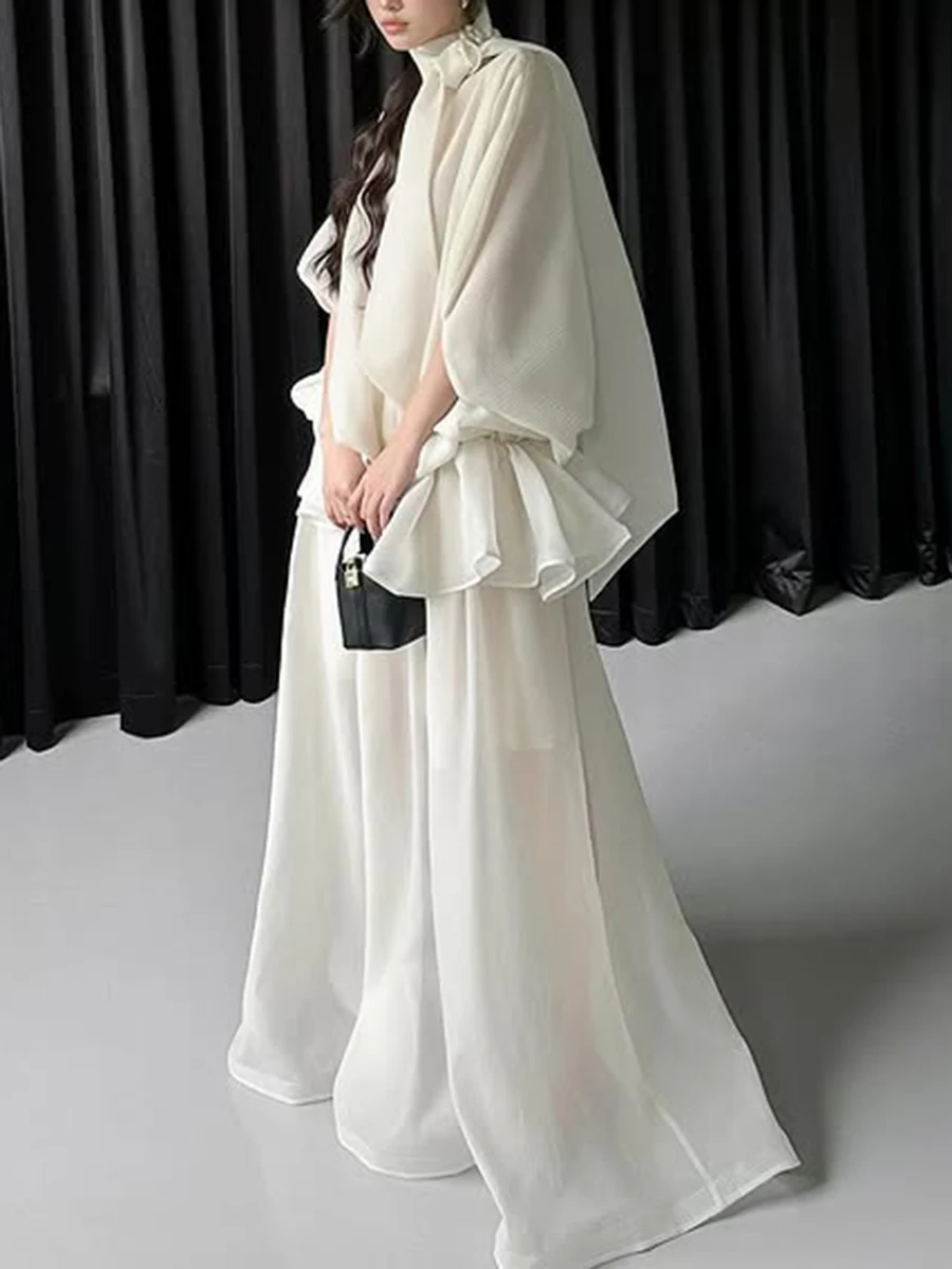 TWOTWINSTYLE, vestidos elegantes minimalistas sueltos para mujer, cuello alto, media manga, vestido elegante con pliegues de retales, ropa femenina nueva