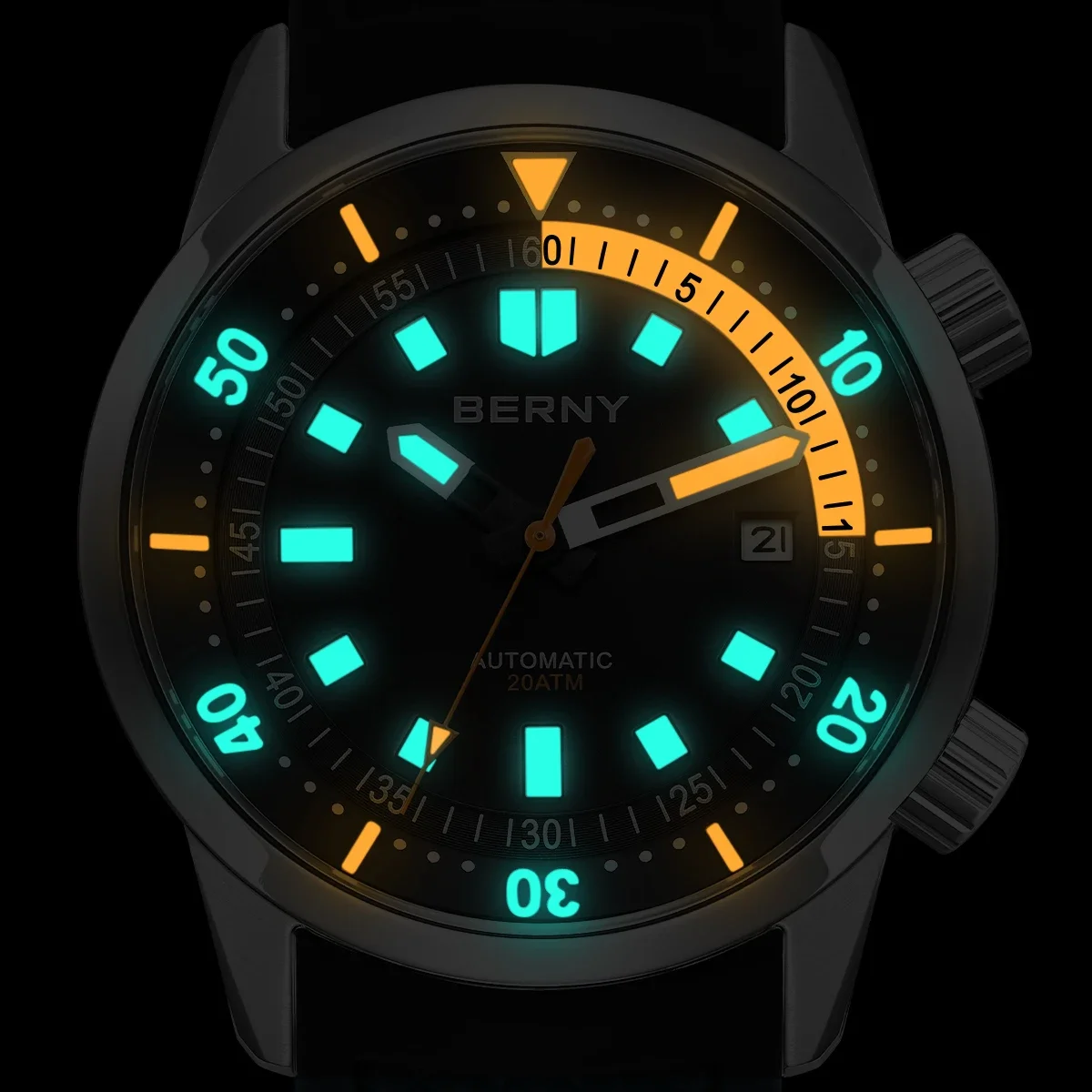 Relojes de buceo BERNY para hombre, reloj de buceo mecánico automático superluminoso resistente al agua hasta 200M, reloj de pulsera de buceo para natación de zafiro de 42mm