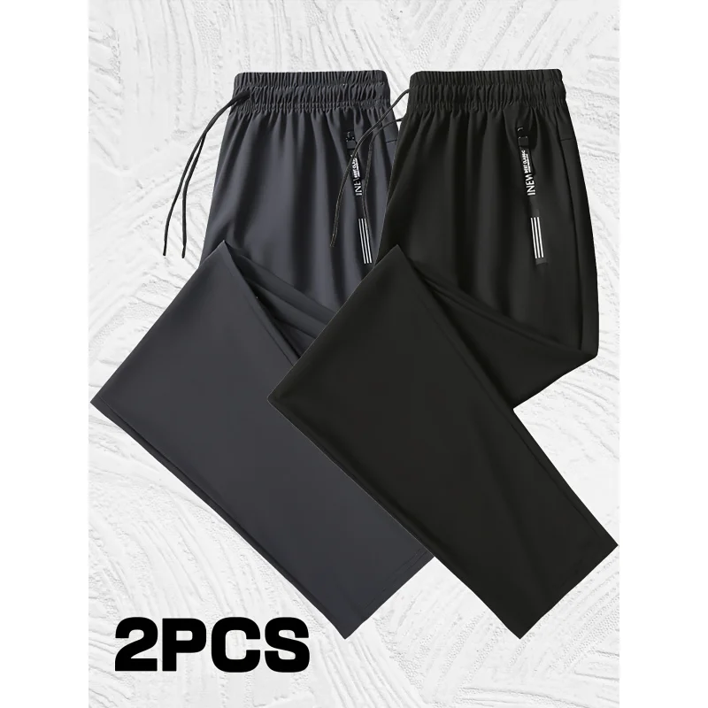 2 Piezas de Pantalones Deportivos Transpirables de Secado Rápido para Hombre, Tela Elástica de Nailon y Spandex, Pantalones Rectos para Gimnasio y Running