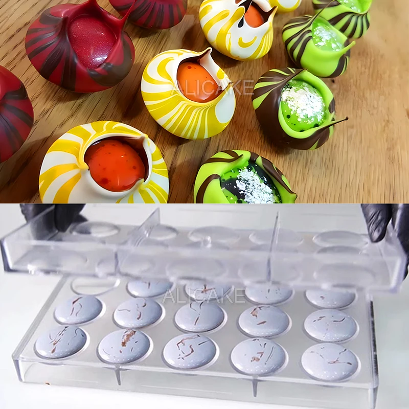 Molde de chocolate de policarbonato de 15 cavidades, moldes de chocolate, dulces de volcán, bonsái, formas de confitería, herramientas para hornear φ1.58 "xH0.24"