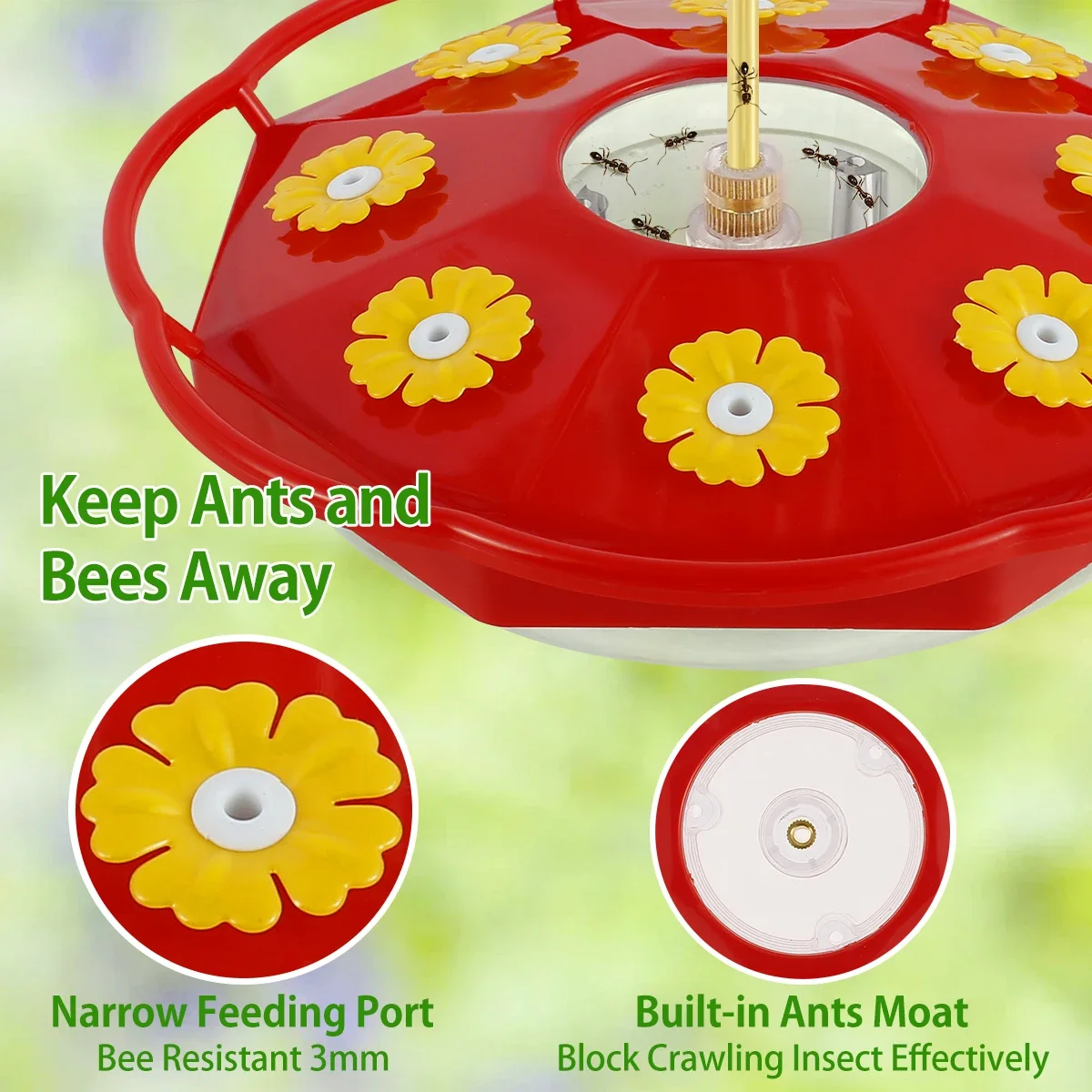 Comedero para colibríes con 8 alimentadores, comedero colgante para pájaros, alimentador para colibrí con forma de flor a prueba de hormigas y abejas para jardín y exteriores