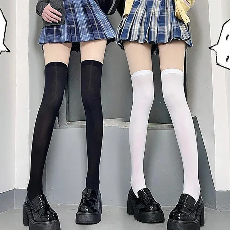 1/2 pares de calcetines largos por encima de la rodilla para mujer, calcetines sexys de nailon hasta la pantorrilla, medias altas hasta el muslo, leggings, medias de cosplay JK Lolita.