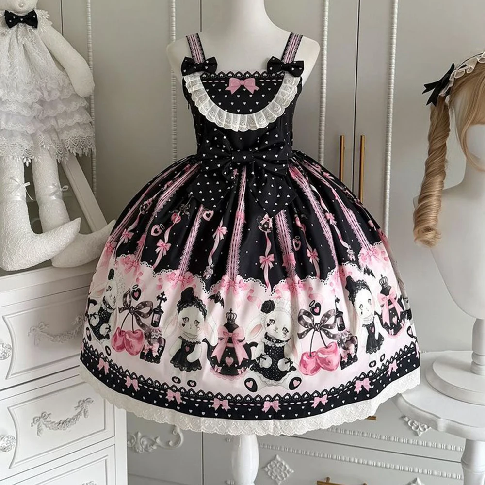 Vestido Lolita completo Sweetheart Lolita Sakura Rabbit Story, vestido escolar lindo para mujer, vestido de verano con ligera elasticidad.