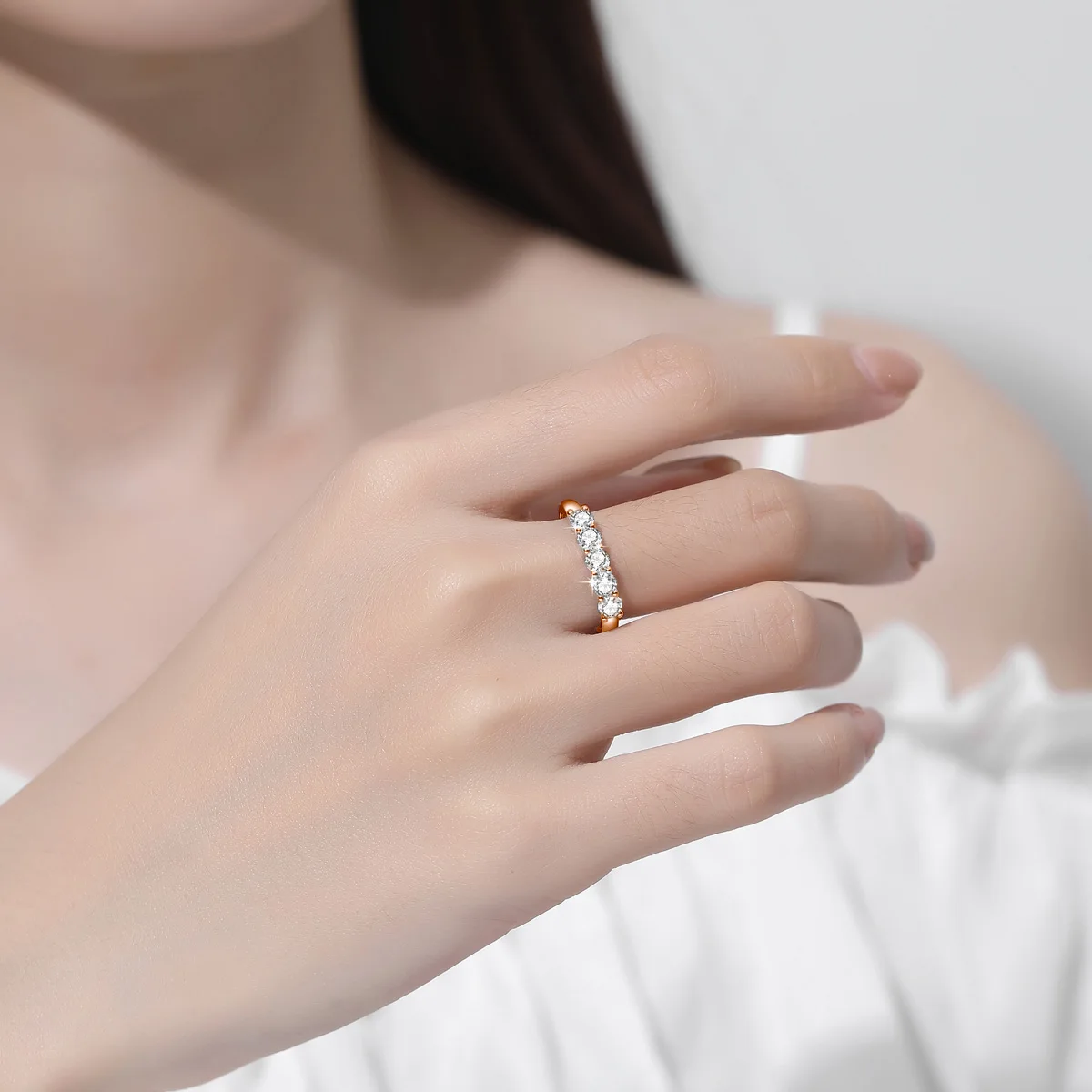 Anillo de diamante moissanita con piedras de 5 uds para mujer, plata 925 100% chapada en oro rosa, joyería fina con regalos de compromiso certificados