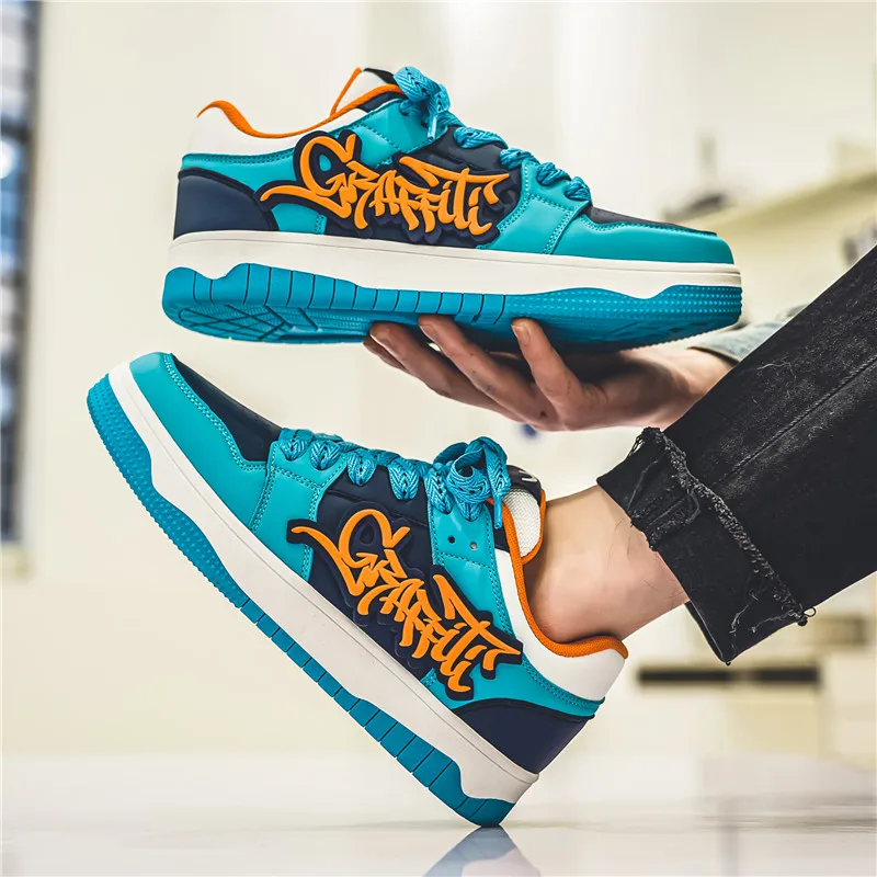 Zapatos de Skateboard de diseñador azul a la moda, ropa de calle para hombre, zapatillas de deporte de Hip hop, zapatillas de Skateboard con plataforma de lujo para hombre, cesta para hombre