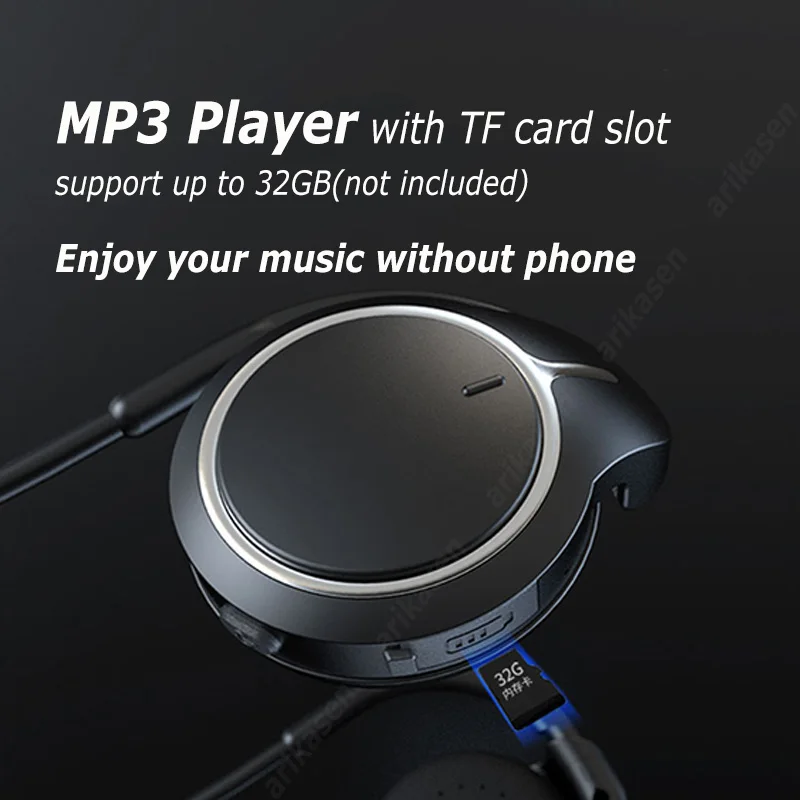 Reproductor de MP3 auriculares Bluetooth con ranura para tarjeta TF auriculares inalámbricos deportivos sonido HD auriculares Bluetooth en la oreja con micrófonos
