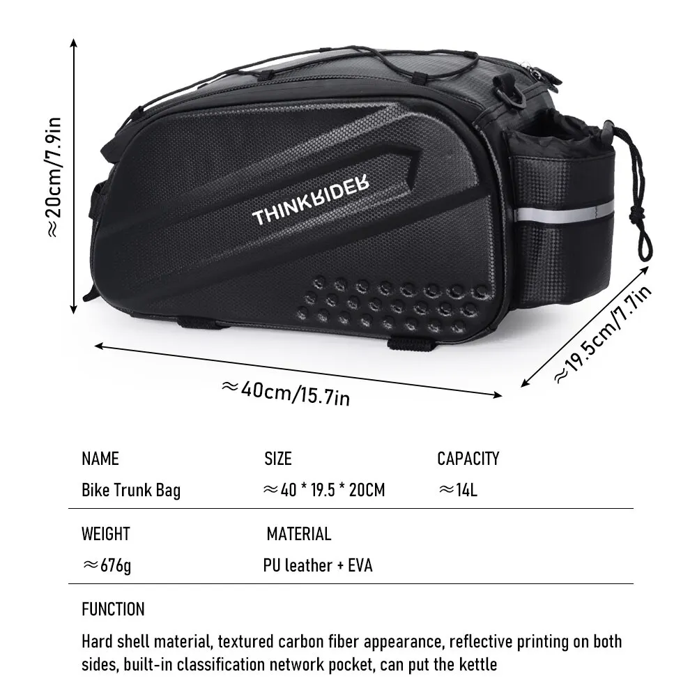 ThinkRider-Bolsa de coraza para bicicleta, bolsa de gran capacidad, Material antisalpicaduras, con cubierta para lluvia, 14L