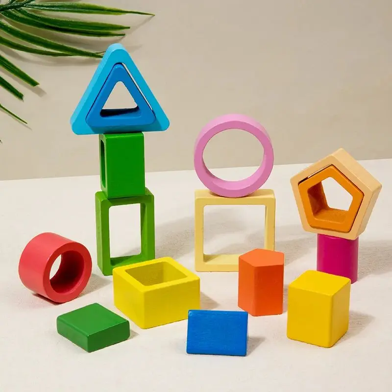 Juguetes apilables de clasificación de madera Montessori, rompecabezas de bloques de clasificación de colores y formas, juguetes apilables geométricos para niños pequeños, educación temprana