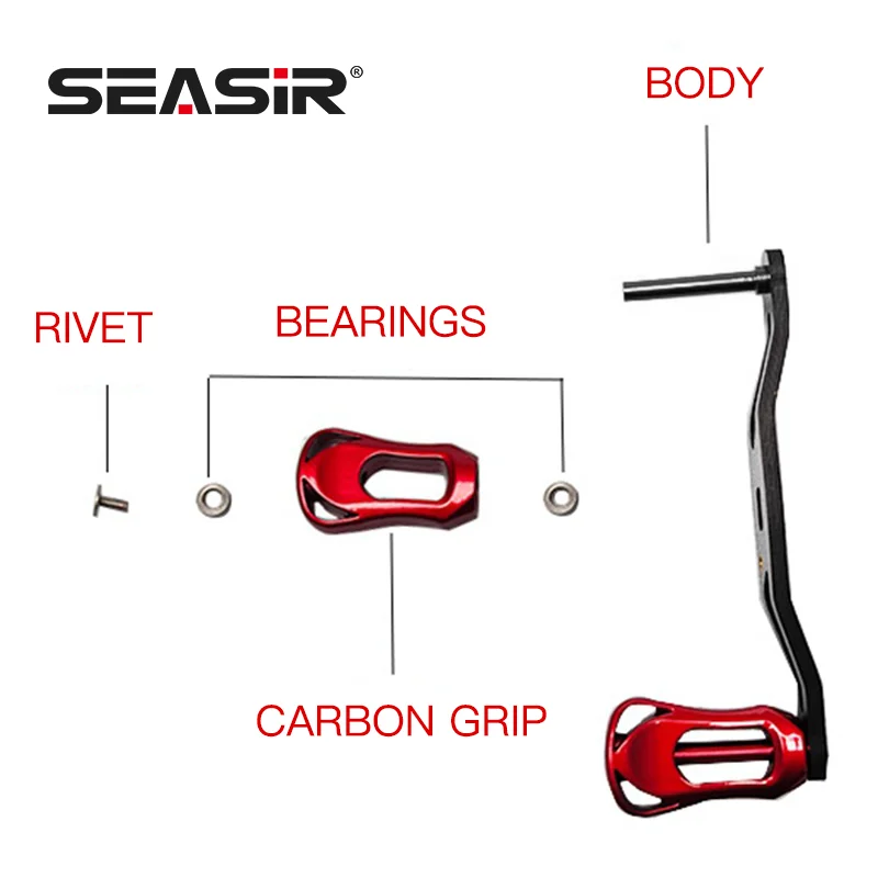 SEASIR Mango de carrete de pesca de fibra de carbono, agarre de carbono ultraligero, reajuste de 6 colores para carrete de Baitcasting, accesorios de pesca DIY