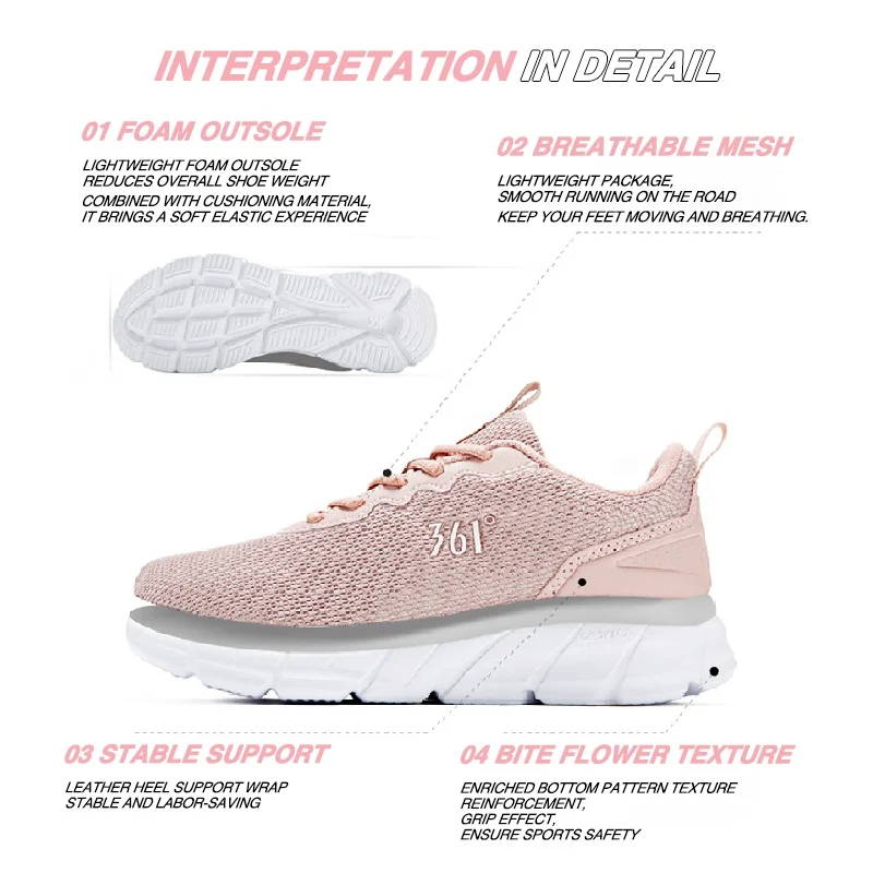 Zapatillas deportivas para correr de 361 grados para mujer, zapatillas deportivas de malla transpirables informales ligeras con amortiguación y absorción de impacto para mujer 681832280