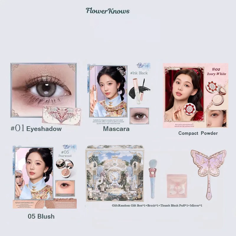Set de regalo de maquillaje Flowerknows Butterfly Cloud Collar Collection, kit de maquillaje con rubor, lápiz labial, paleta de sombras de ojos, todo en una caja para mujeres