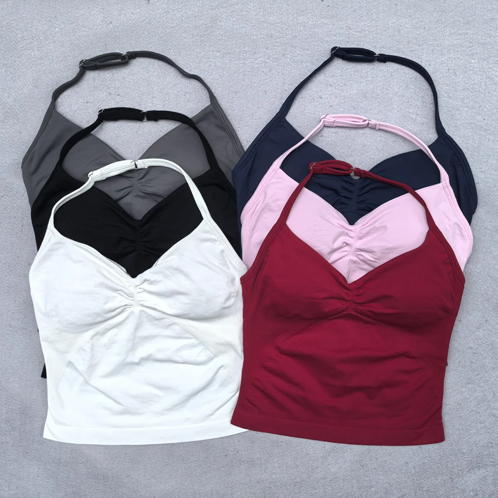 Top de gimnasio con tiras ajustables, ropa de gimnasio sin espalda, sujetador Scrunch para mujer, copas extraíbles, tanque de Yoga, trajes de entrenamiento, Tops, chaleco deportivo
