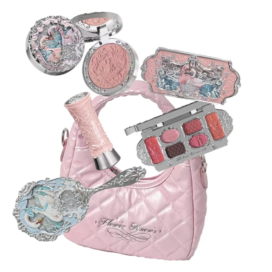 Set de Maquillaje Flower Knows, Colección Full Swan Bear Garden, Rubor en Polvo, Brillo Labial, Kit de Base, Todo en Uno