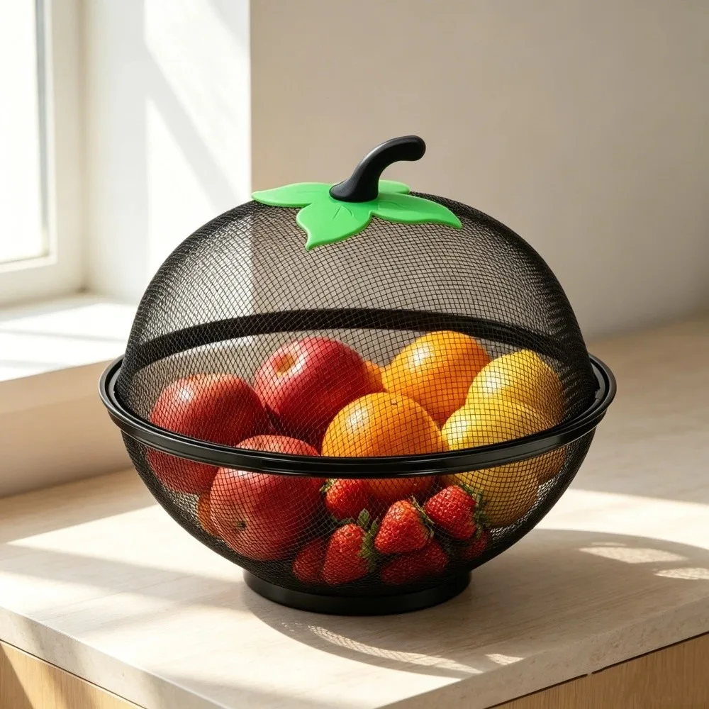 Cesta de frutas metálica de calidad con cubierta de malla, resistente a la humedad, fácil de limpiar, organizador de verduras, frutero multifuncional para cocina