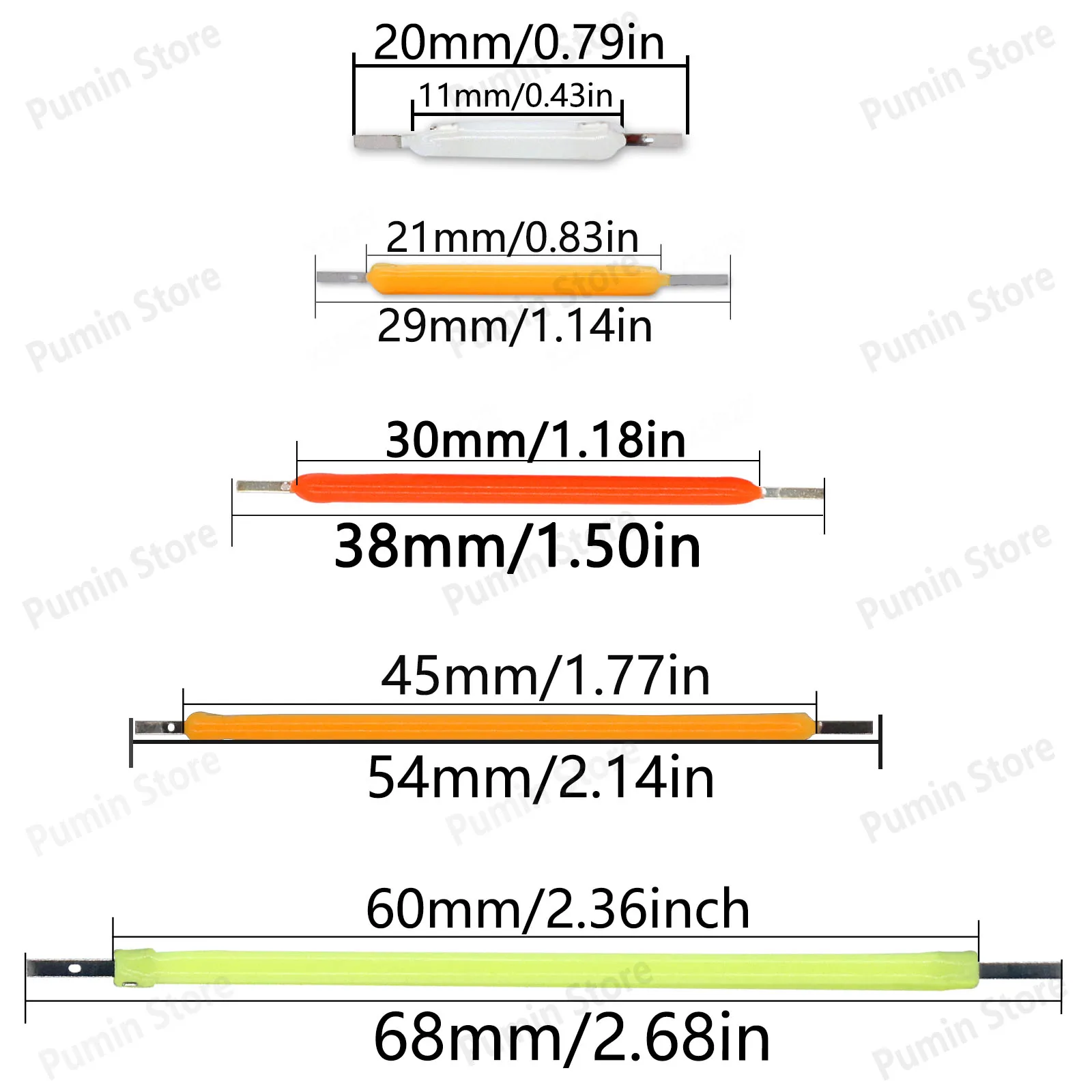 10 Uds. Bombillas LED Edison de filamento duro 20mm 29mm 38mm 54mm 68mm DC3V 2200K blanco cálido rojo verde azul accesorios de fuente