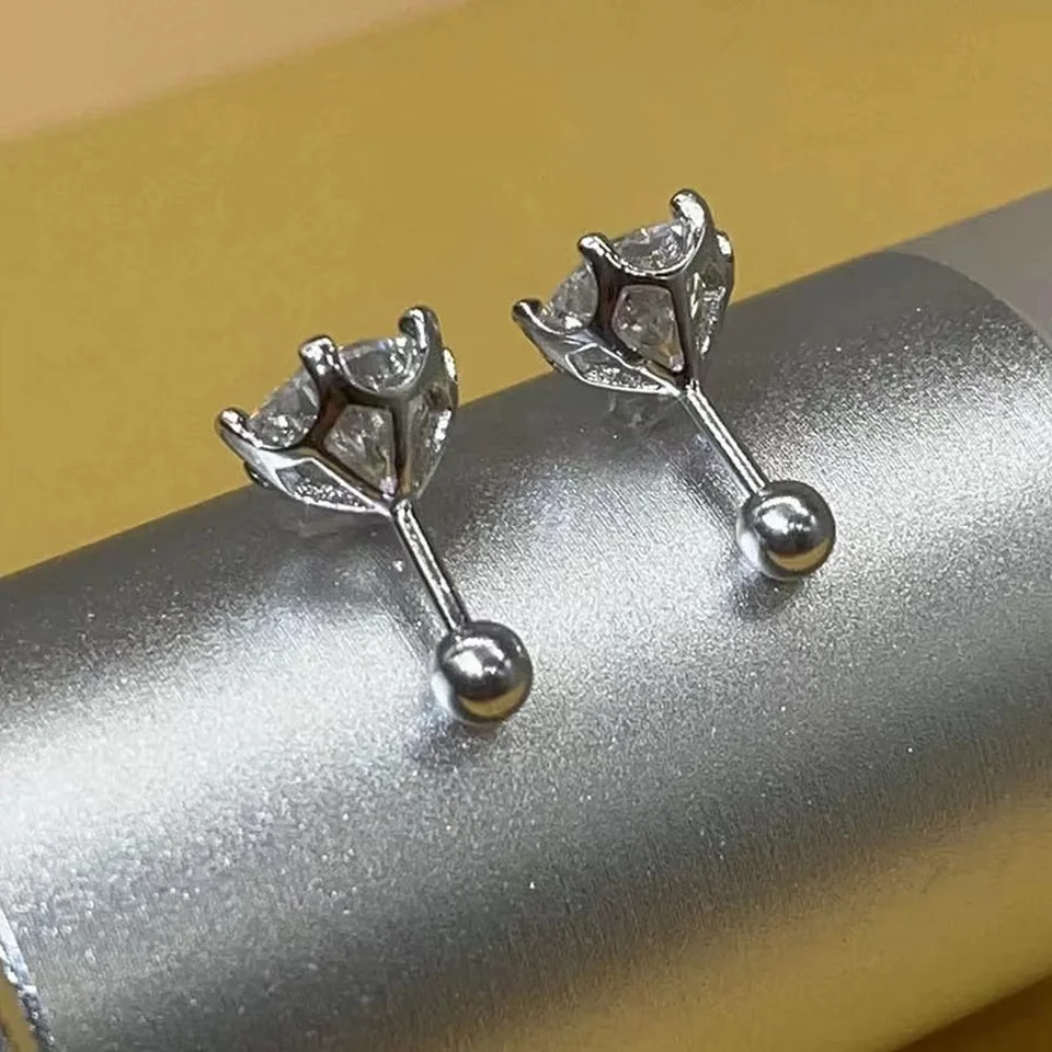 BIJOX STORY-pendientes de tuerca de moissanita para mujer, Color D, Plata de Ley 925, 6 puntas de diamante, joyería fina para boda