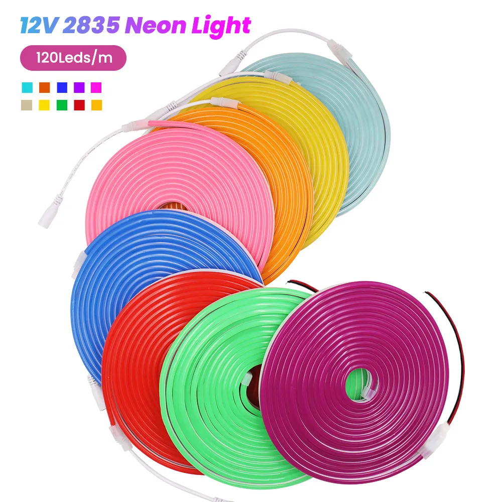 Tira de luces LED de neón de 12V y 24V, señal de neón impermeable, luces de cuerda de silicona de 6x12mm, decoración de lámpara Flexible con enchufe CC/cable de 2 pines