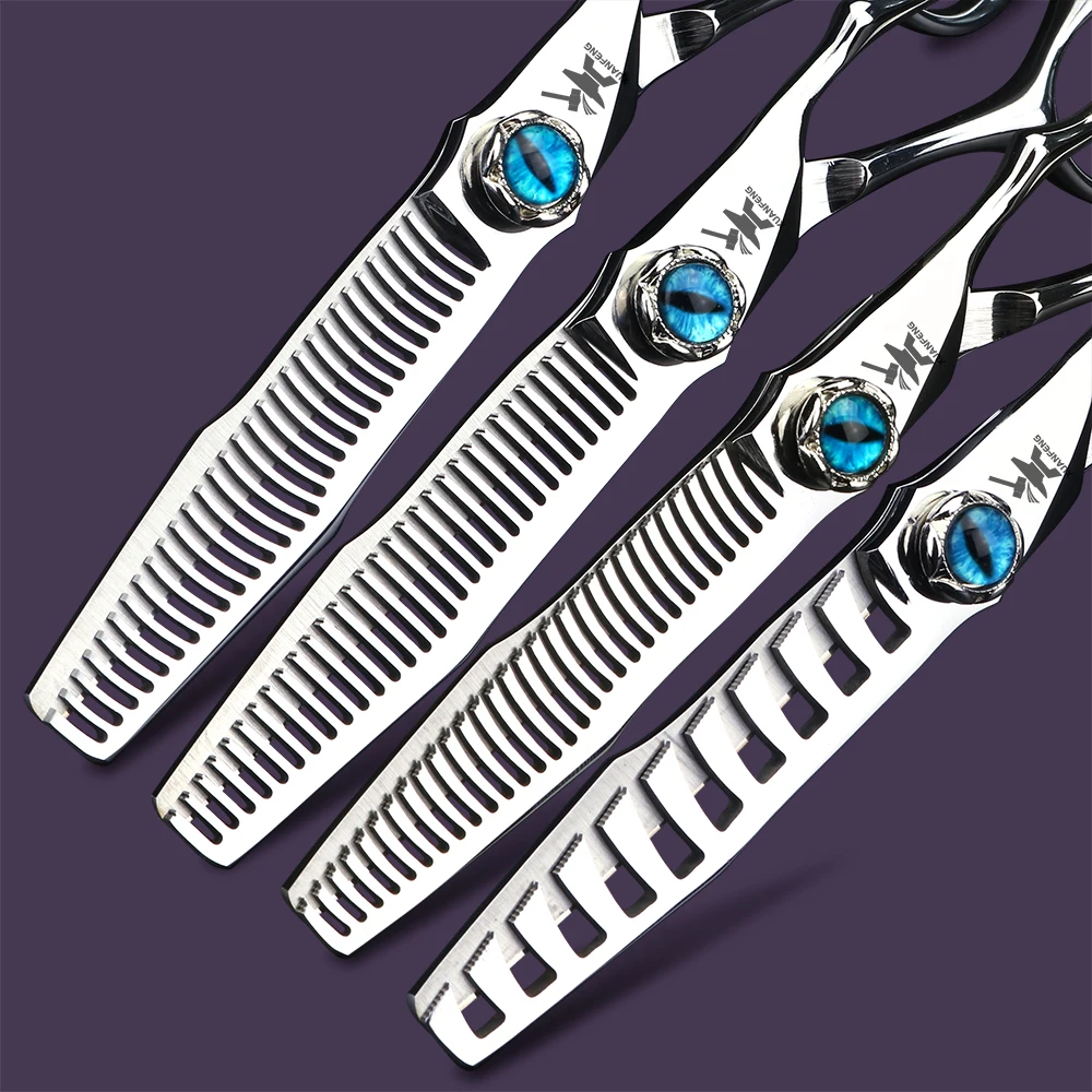 XUANTENG-Tijeras plateadas para el cabello con tornillo de ojo del diablo, tijeras de corte y tijeras de adelgazamiento de 6 pulgadas, tijeras japonesas de acero 440C