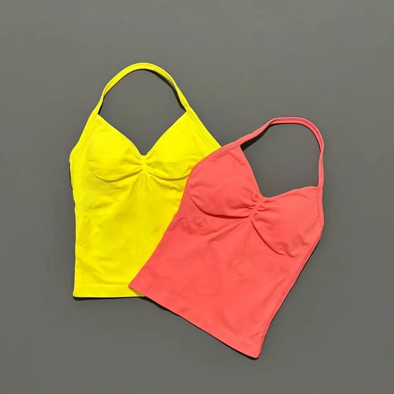 Camisetas deportivas para gimnasio para mujer, camiseta sin mangas para Yoga con almohadillas extraíbles, Top deportivo sin mangas con cuello en V, chaleco deportivo para correr y Fitness