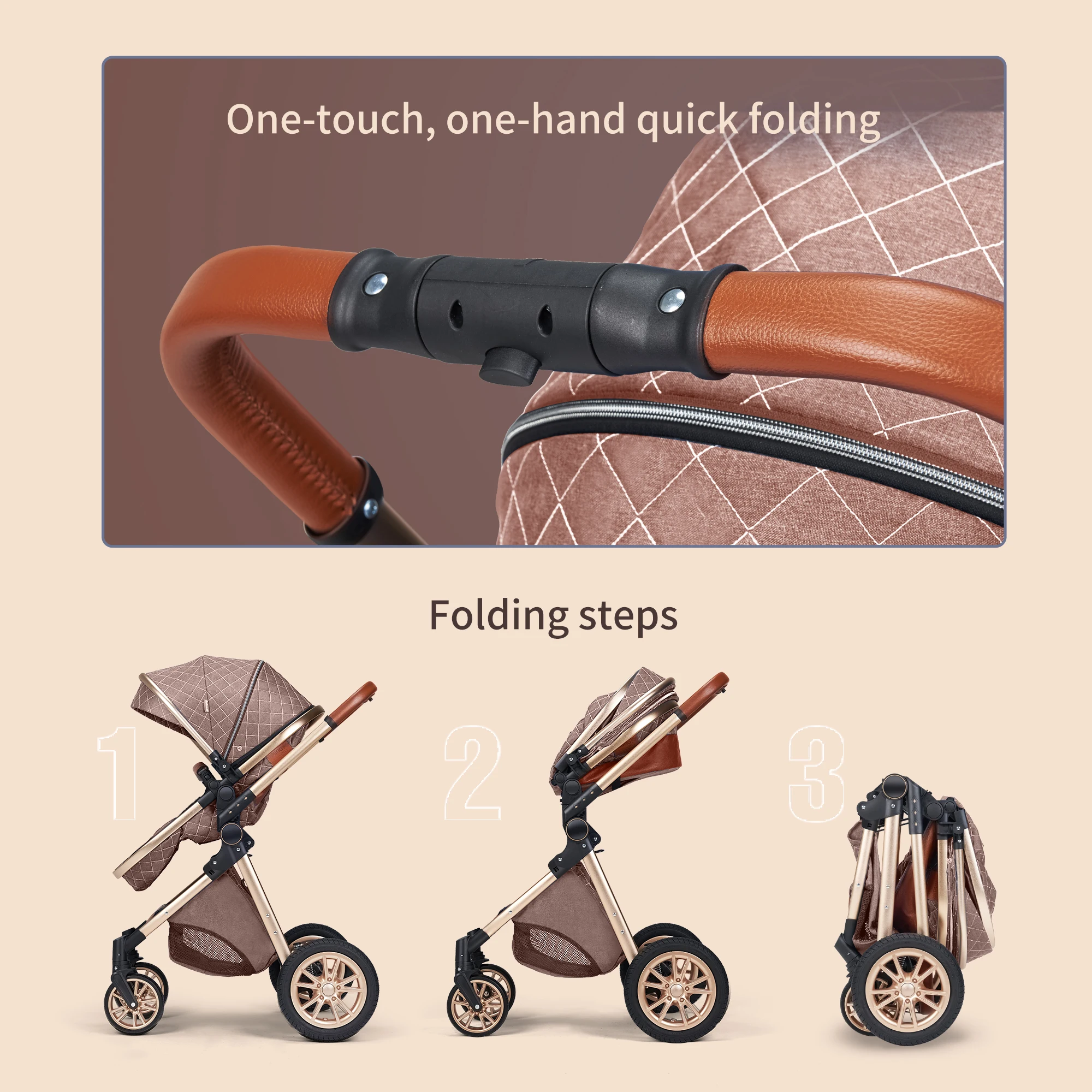 Cochecito de bebé 3 en 1 de lujo con asiento Reversible, cochecito plegable para niños de 0 a 36 meses