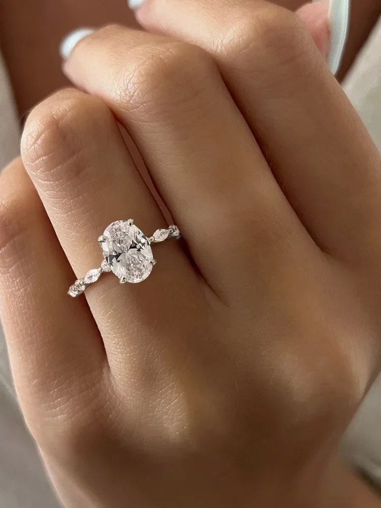 Anillo redondo ovalado dorado de Plata de Ley 925 con circonita para mujer, joyería fina de lujo de alta calidad para compromiso y boda