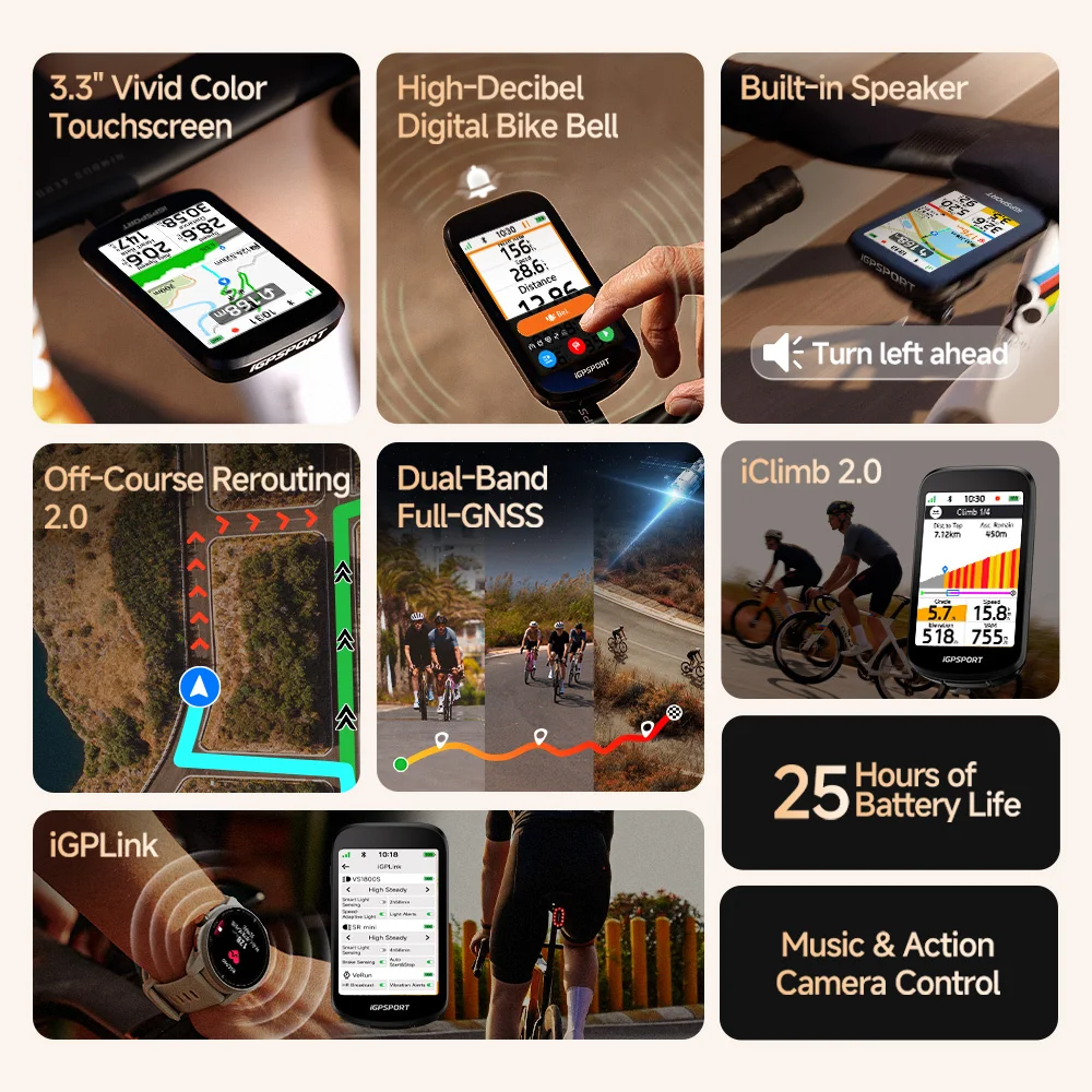 iGPSPORT BSC500 Ciclocomputador con Pantalla Táctil, GPS, Mapa Global de Ciclismo, Navegación Inalámbrica y Timbre Digital para Bicicleta