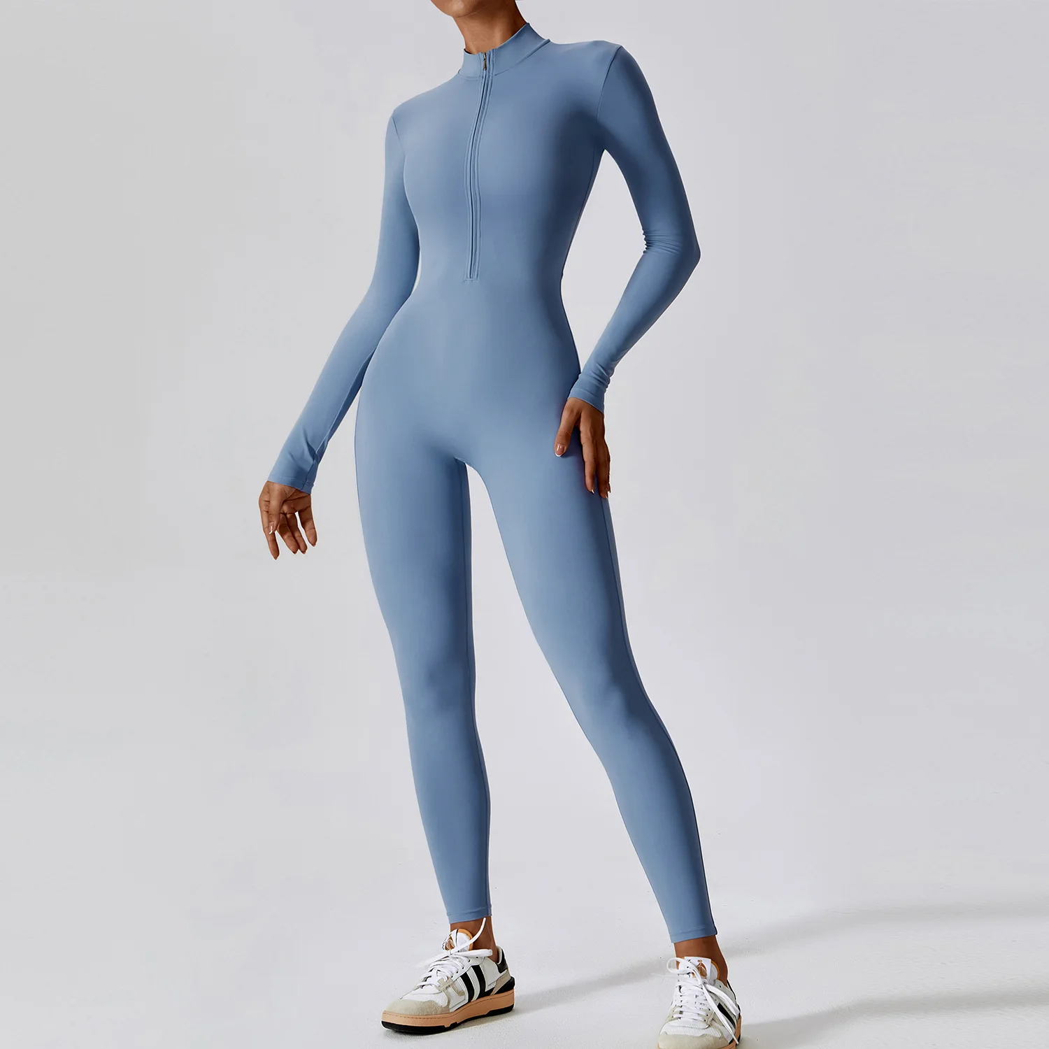 Monos de una pieza para mujer, conjunto de Yoga de manga larga con cremallera, ropa de entrenamiento de realce para gimnasio, mono deportivo, chándal