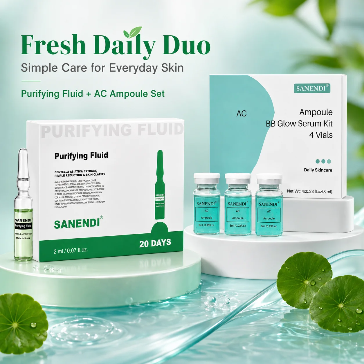 Kit Reparador para Piel con Problemas Sanendi, Suero BBGLOW Hidratante y Purificante, Cuidado Facial Diario, Ampollas Coreanas para el Cuidado de la Piel, Esencia de Salón de Belleza