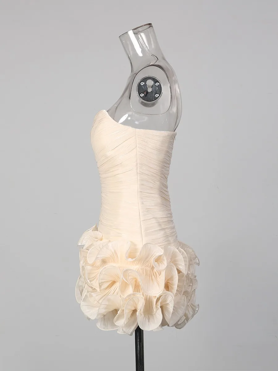 TWOTWINSTYLE, minivestidos elegantes con pliegues empalmados adelgazantes para mujer, sin tirantes, sin mangas, de retazos, con pliegues de hongos, vestido femenino nuevo