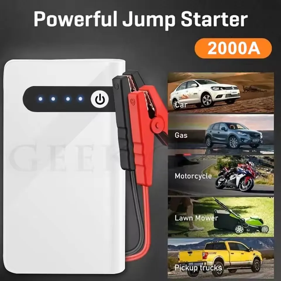 GKFLY nuevo cargador de batería de coche 2000A arrancador de batería de coche portátil cargador de refuerzo dispositivo de arranque de 12V banco de energía de 44,4Wh
