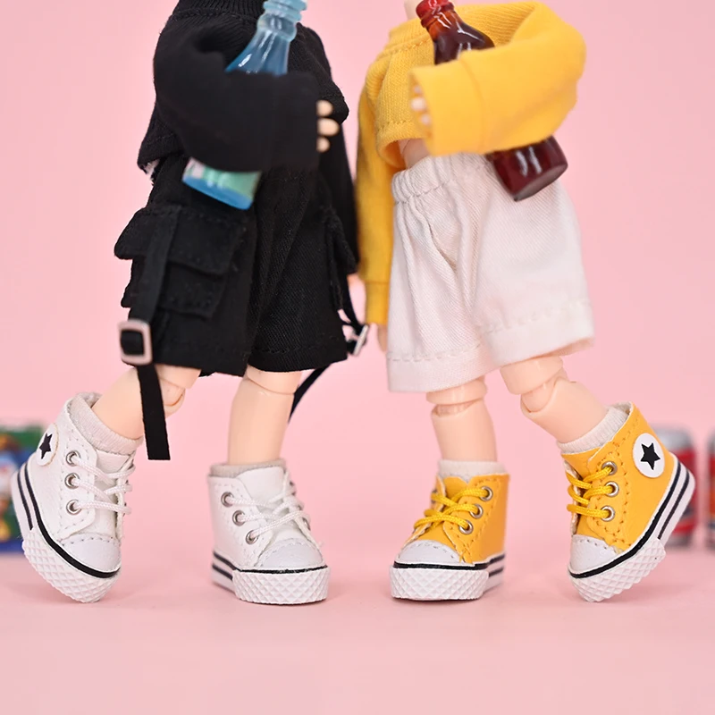 Ob11 Zapatos de muñeca de cuero con forma de estrella, zapatos informales de tacón alto con cordones para Penny, Ob11, Obitsu 11, Holala, Gcs, 1/12bjd