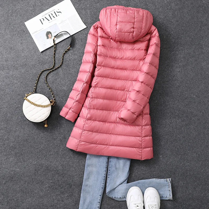 Sombrero largo de oficina para mujer, chaquetas acolchadas desmontables, abrigo cálido de plumón de pato blanco para otoño e invierno, novedad de 2025