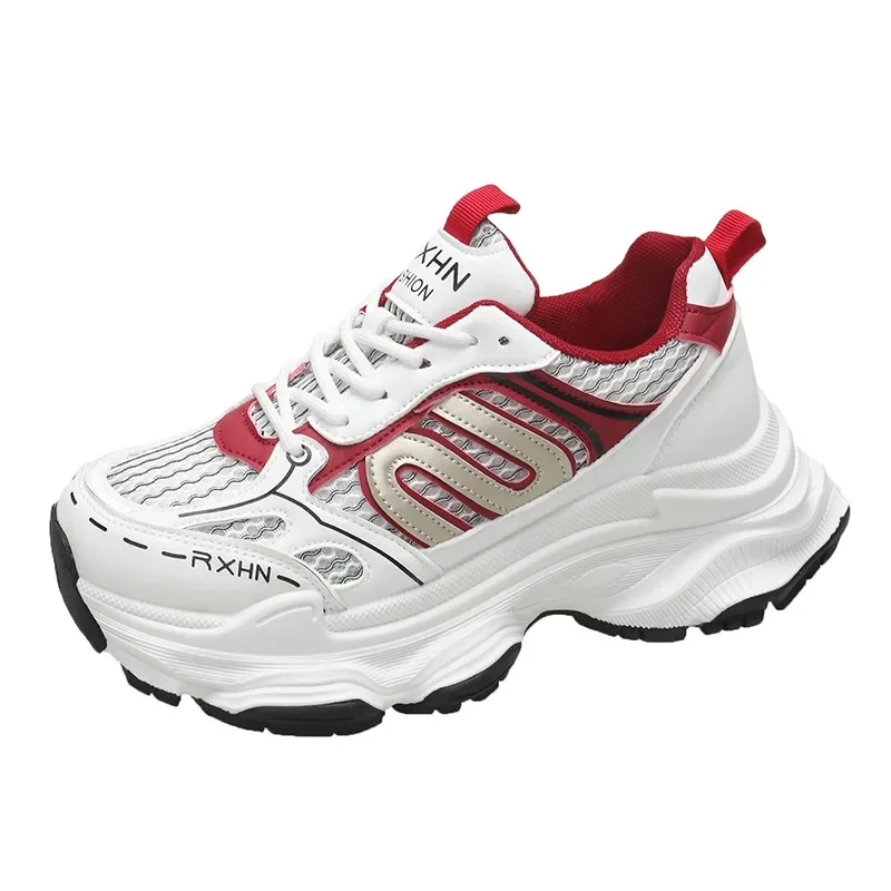 Zapatillas De deporte para Mujer, zapatos informales transpirables a la moda De otoño, zapatos vulcanizados con plataforma cómoda con cordones De malla para Mujer