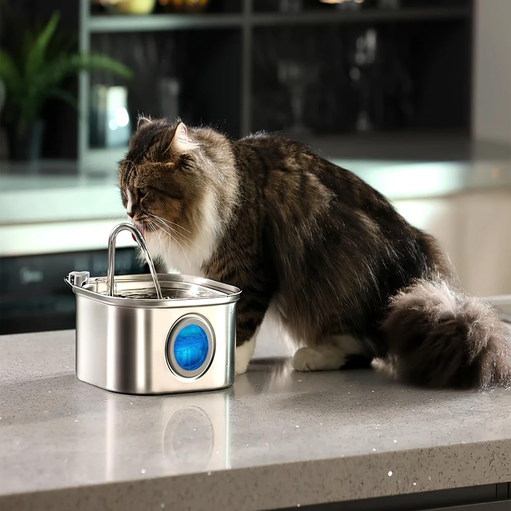 Bebedero Automático para Mascotas de Acero Inoxidable de 3.2L, Fuente para Gatos, Dispensador de Agua Inteligente para Perros, Tazón para Beber con Ventana Visual, Accesorios para Mascotas