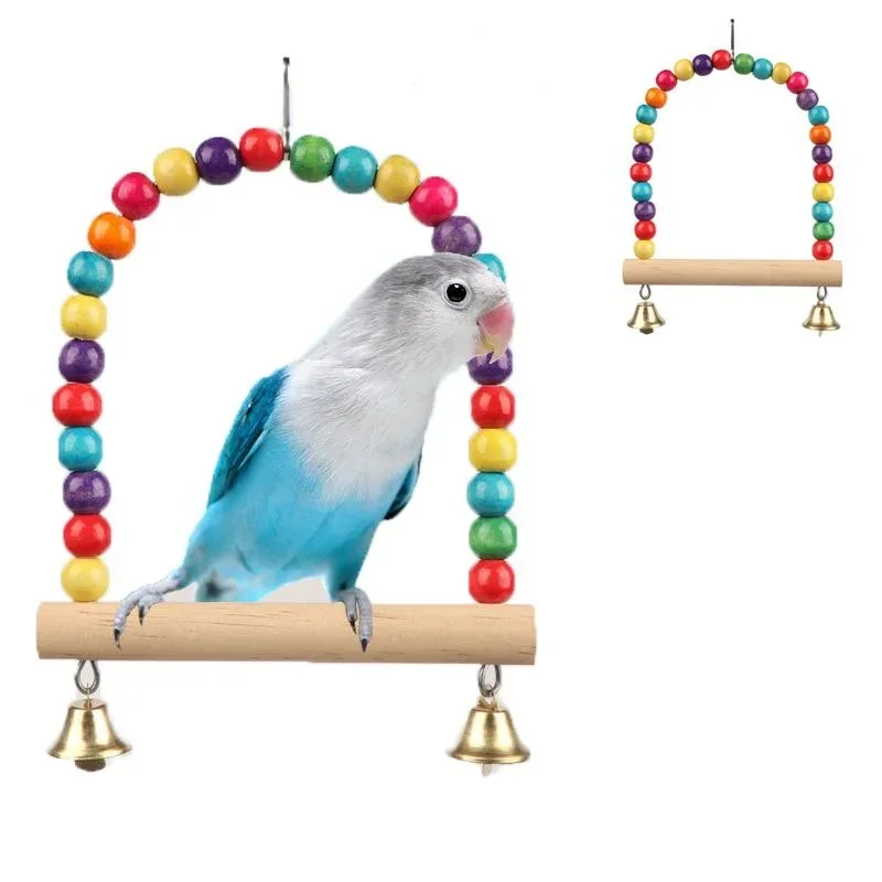 Juguete para mascotas, columpio para pájaros, soporte de columpio de madera para loros, juguete para loros, suministros para mascotas, accesorios para pájaros (S: 12x15cm/L: 18*22cm)