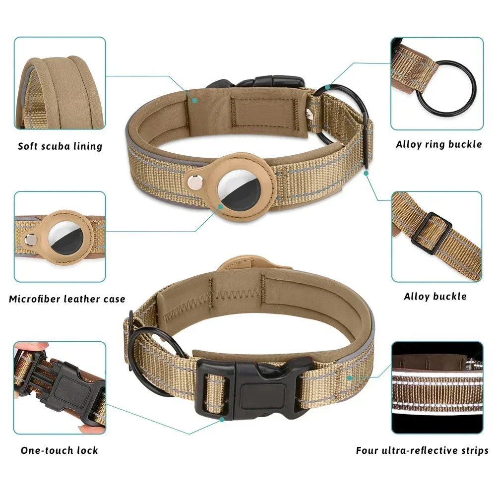 Collar de perro antipérdida, funda protectora Airtag impermeable, Collar reflectante para mascotas para Bulldog Francés Pitbull, accesorios para perros grandes