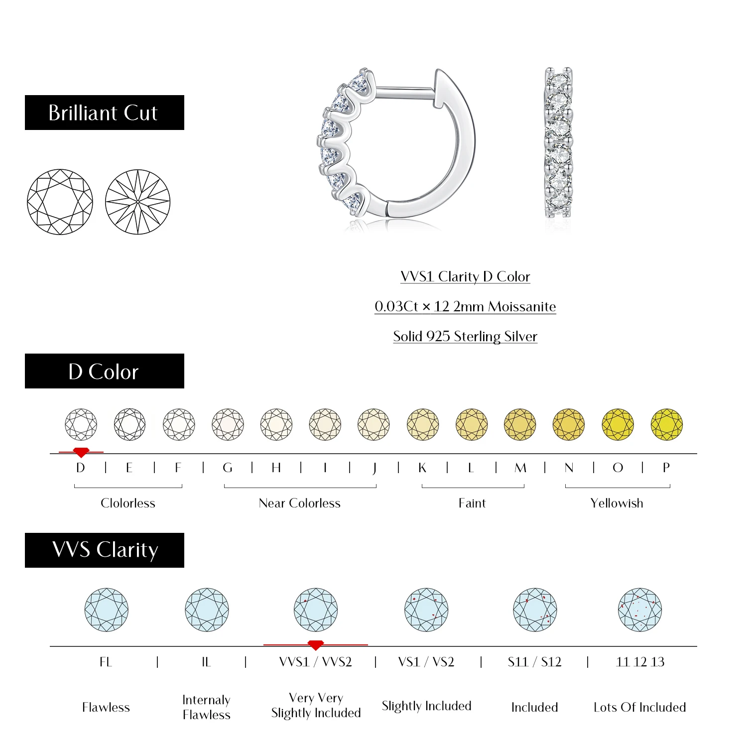 Pendientes de aro pequeños de moissanita de Color MODIAN D, hebillas de oreja brillantes huecas de Plata de Ley 925 para mujer, joyería fina de boda