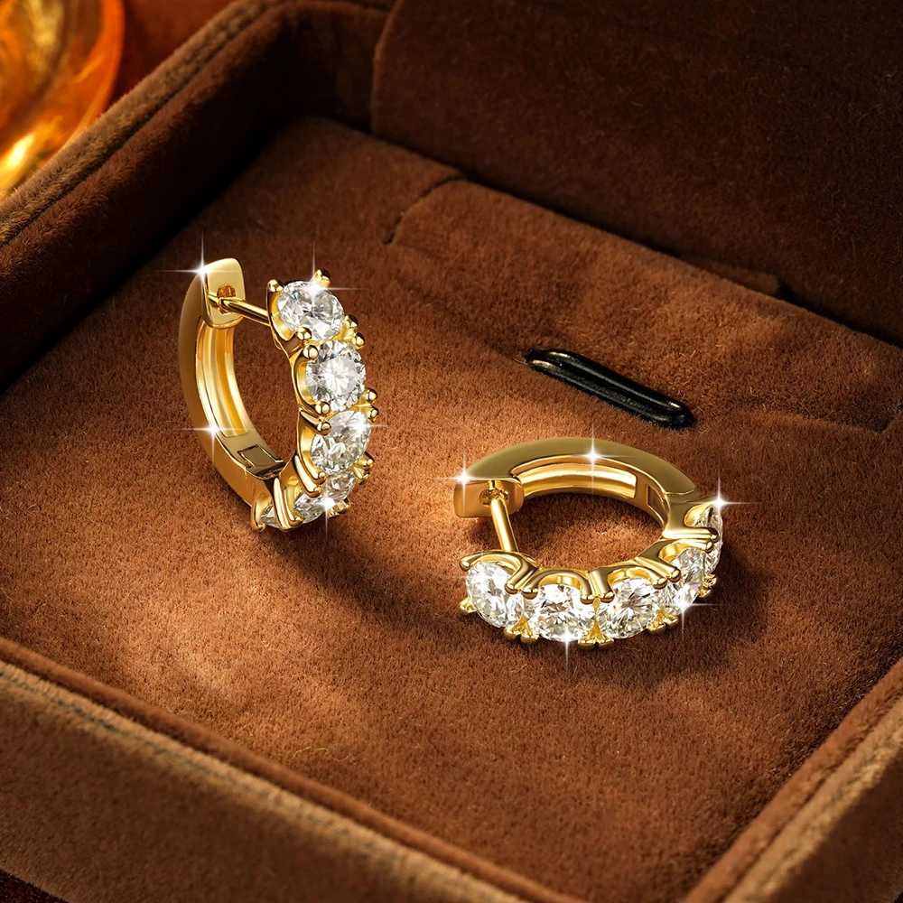 Rrjzz Pendientes de aro de moissanita de 4 mm para mujer, certificados, corte redondo, color D, diamantes creados en laboratorio, tipo Huggie, regalos de joyería