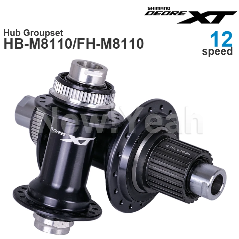 Grupo de bujes SHIMANO DEORE XT M8110 Buje delantero 100/110x15 mm y eje trasero FREEHUB 142/148x12 mm E-THRU - Radios rectos 12 velocidades