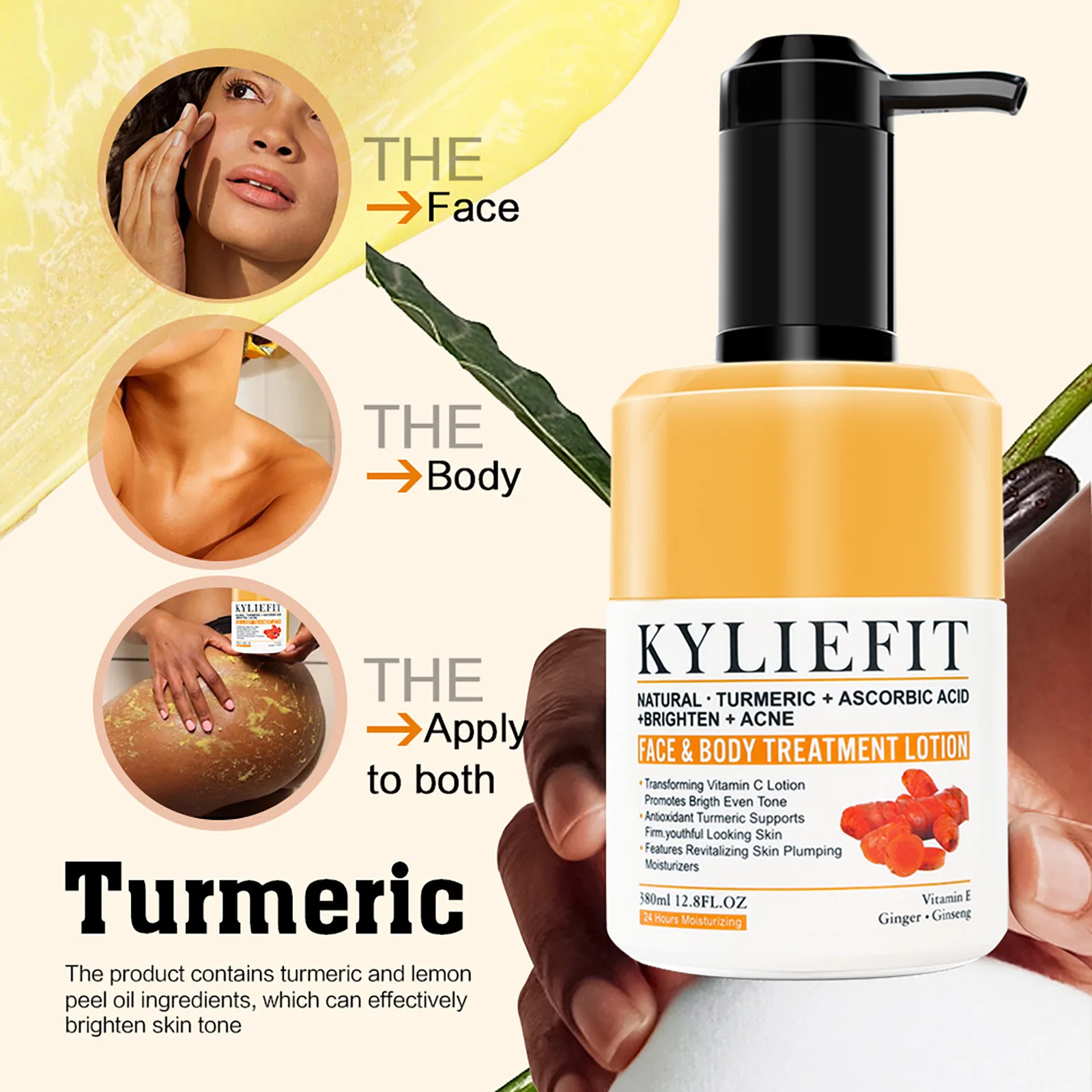 Loción blanqueadora natural de cúrcuma, antiacné, manchas oscuras y negras, hidratante, unifica el tono de la piel, para rostro y cuerpo.
