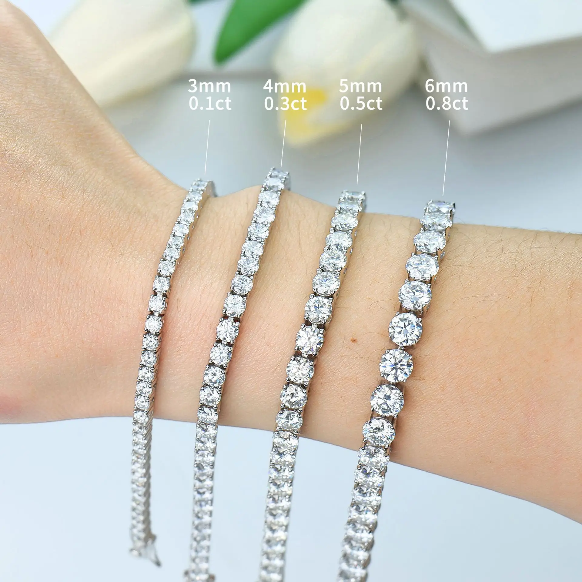 Pulseras de tenis de moissanita simples a la moda, brazaletes de plata S925 con diamantes brillantes para mujeres y hombres, brazaletes para fiestas y bodas, joyería certificada GRA