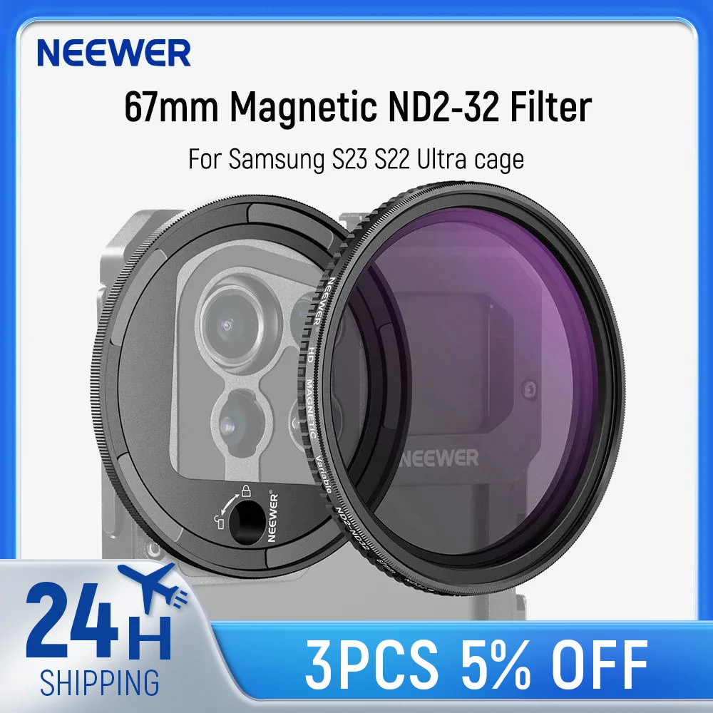 NEEWER-Juego de filtros para lentes de teléfono, ND2-32 Variable magnética de 67mm con anillo adaptador de montaje M para Samsung Galaxy S23 S22 Ultra