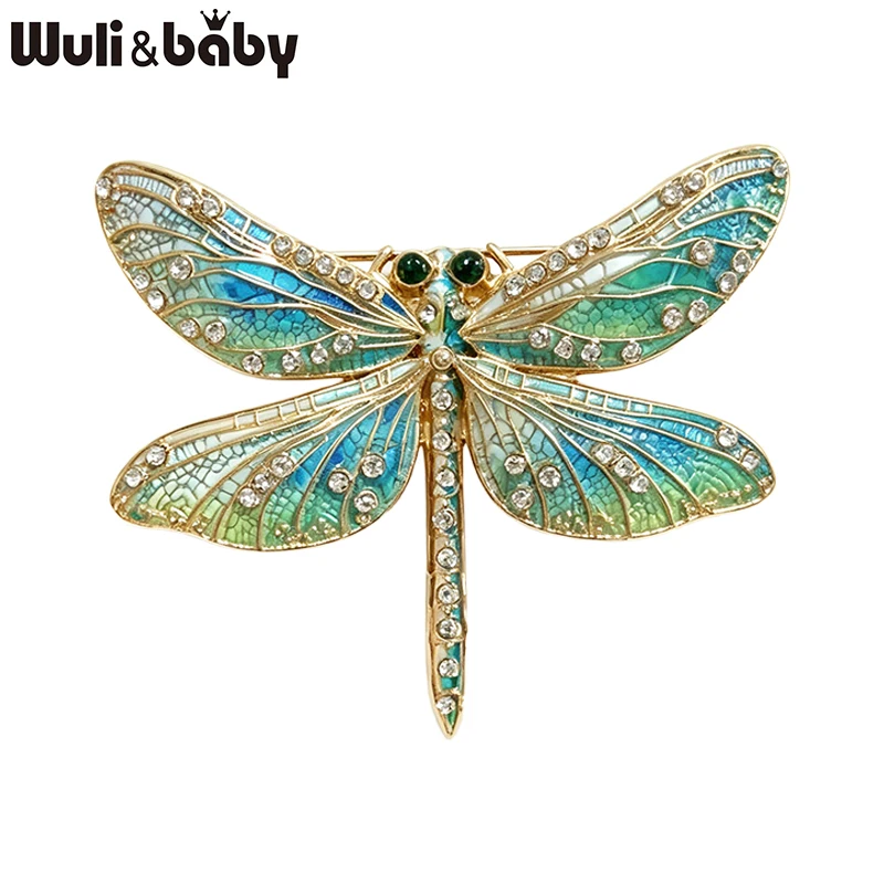 Wuli&baby Hermosos broches de libélula para mujer, unisex, 3 colores, con diamantes de imitación, insectos, broches para fiesta de oficina, regalos