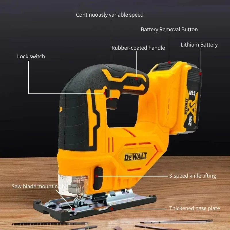 Sierra de calar eléctrica inalámbrica Dewalt, sierra curva de 3000 RPM, herramienta eléctrica portátil multifunción ajustable para trabajar la madera.