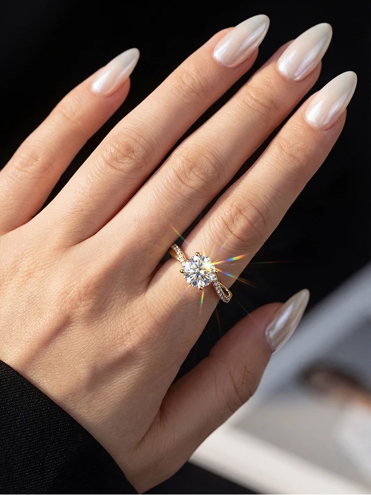 Anillos de Diamantes Moissanite Brillantes de Lujo con Brazo Trenzado Clásico de 6 Puntas, Color D, 1 Quilate, para Mujer, Joyería de Plata de Ley 925