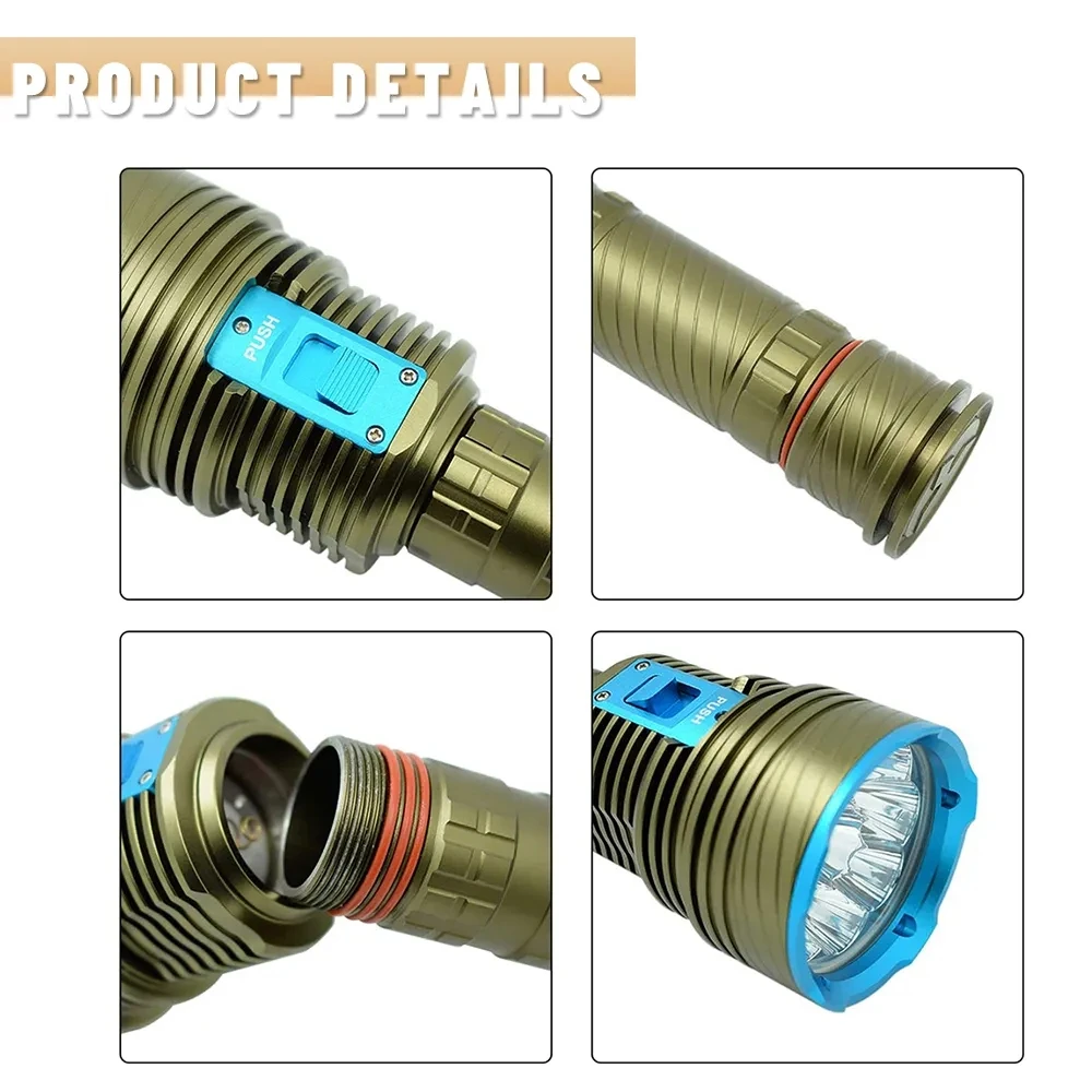 Linterna de buceo con luz blanca/amarilla, ultrabrillante, 9 Uds., luces LED, carcasa de Metal, lámpara de buceo para pesca submarina y Camping