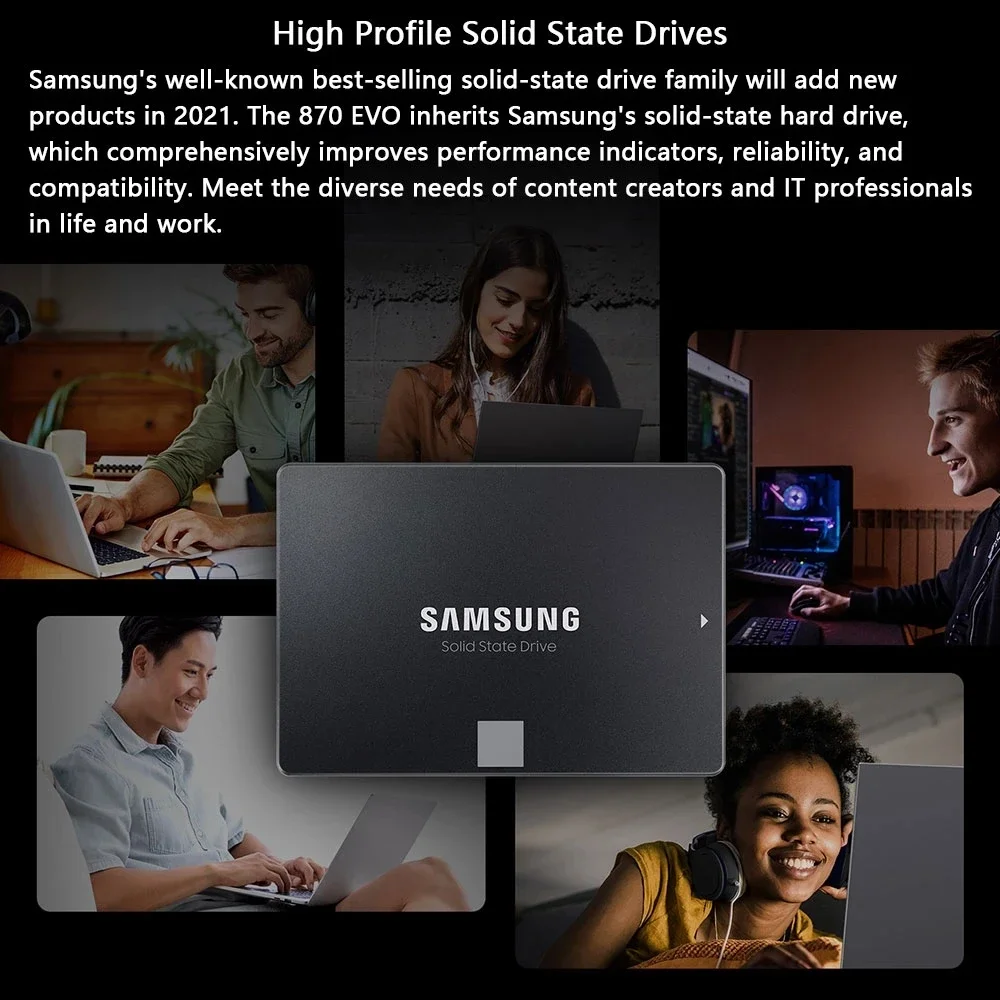 SAMSUNG SSD 870 EVO 1TB 2TB 250GB 500GB Disco Duro Interno de Estado Sólido HDD SATA3 2.5 pulgadas para Laptop, PC de Escritorio, MLC