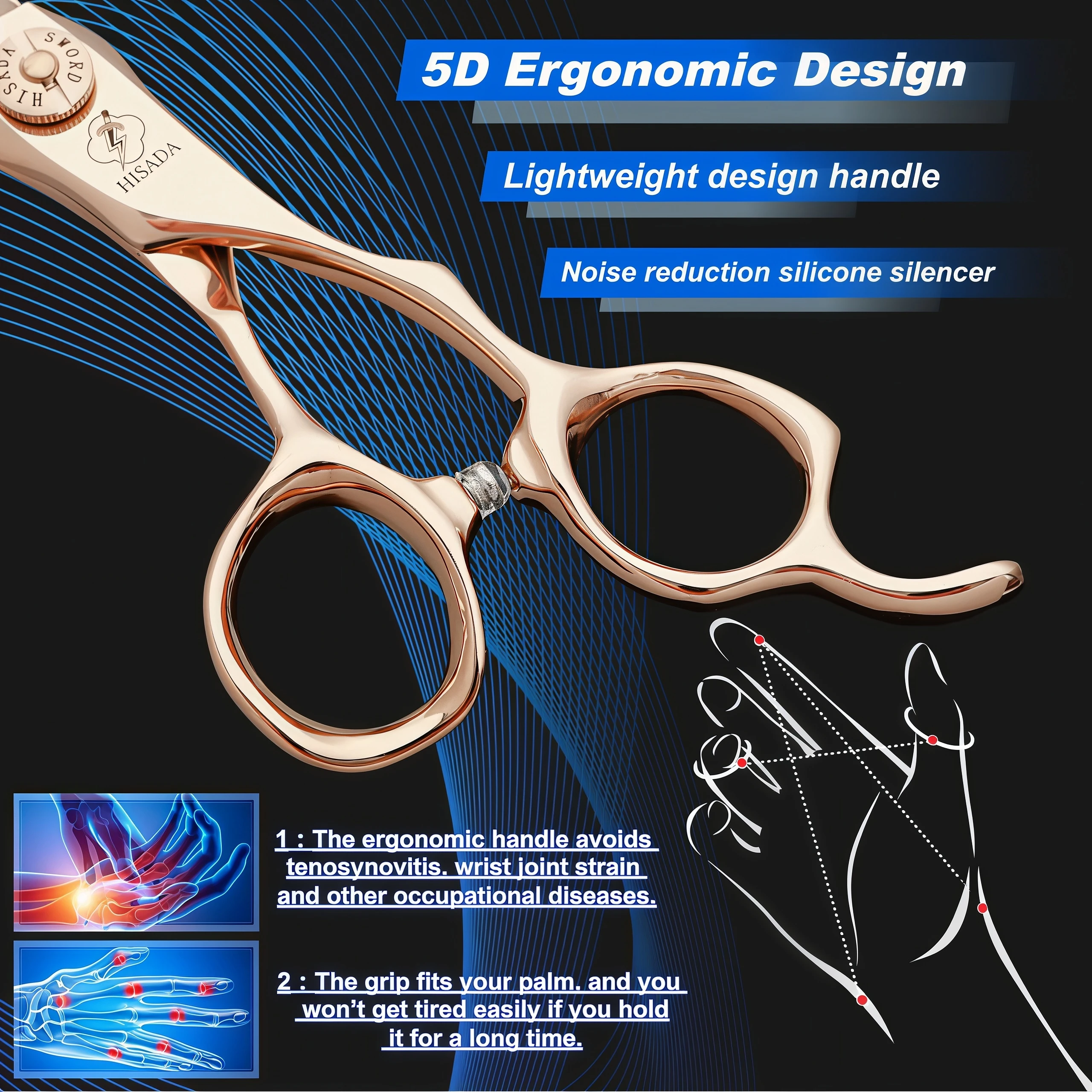 Tijeras de Peluquería Profesionales HISADA de 6.0/6.5/7.0 Pulgadas, Tecnología CNC, Material VG10, Tijeras de Peluquería, Equipo de Barbería