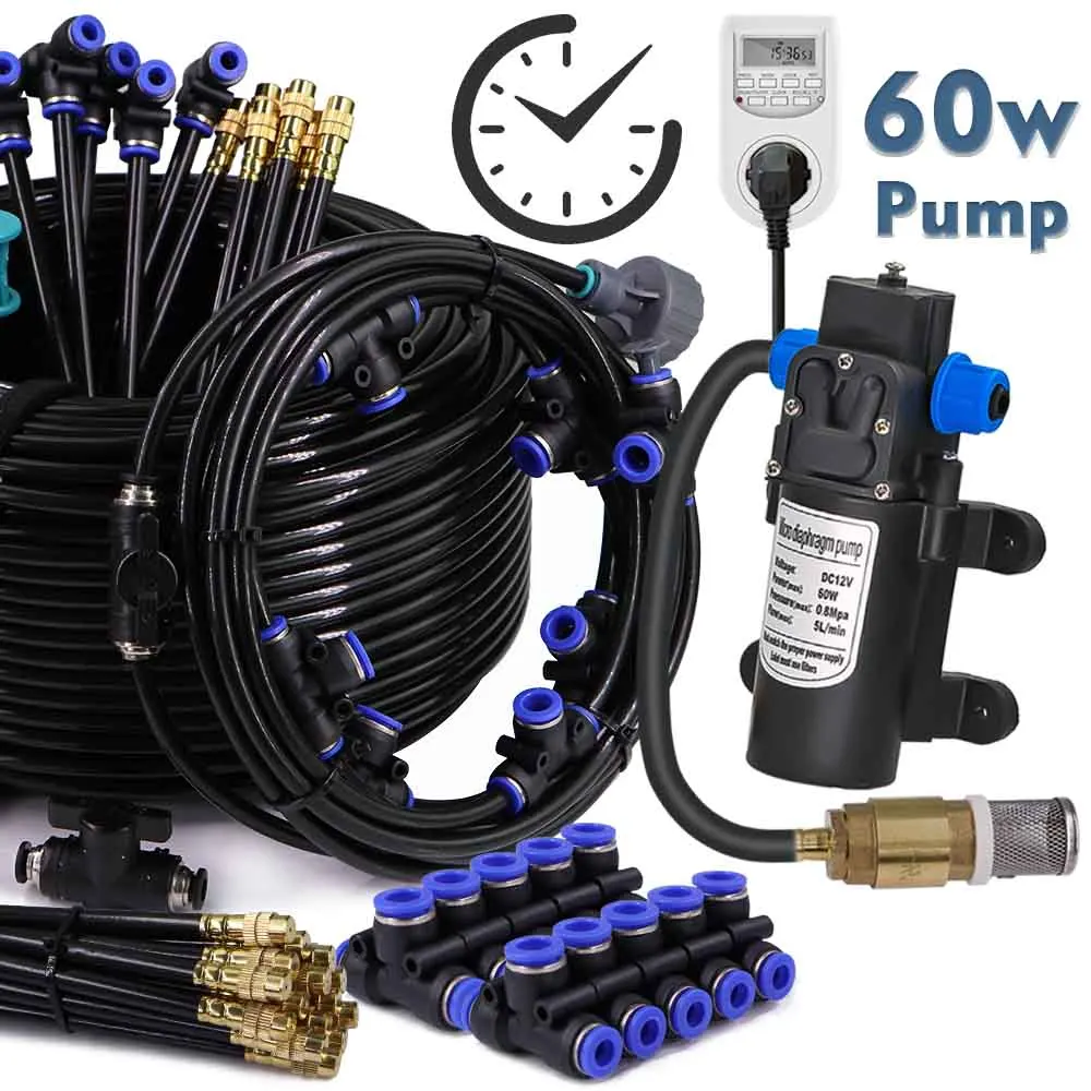 Sistema de enfriamiento por nebulización de bomba autocebante de 1/4" 4/6 mm 60 w 360 °   Pulverizadores atomizadores con boquilla curva, riego de jardín, desempolvado